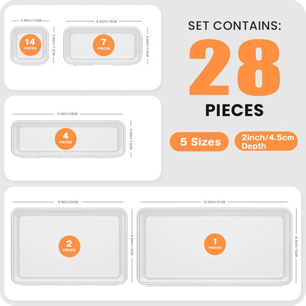 Clear 5-Size Drawer Organizer for Makeup, Bathroom, Desk and Tool Trays