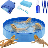 6Pcs Bearded Dragon Bath Set – Foldable Bathtub & Towel, Bath Brush, Spray Bottle & Tweezers (Large)