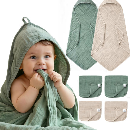 6-Piece Baby Hooded Towel and Washcloth Set