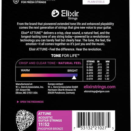 Phosphor Bronze Acoustic Guitar Strings, Custom Light 11-52