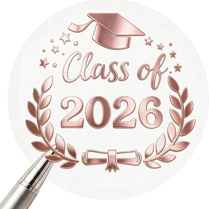 100pcs Class of 2026 Clear Rose Gold Foil Graduation Stickers