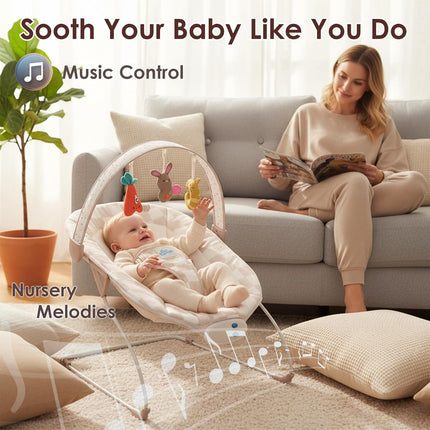 Baby Bouncer Seat with Music & Sensory Toys - Sand Check