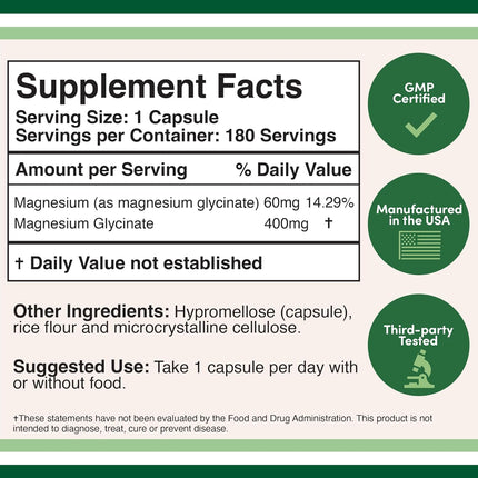 Magnesium Glycinate supplement facts panel – sleep support formula