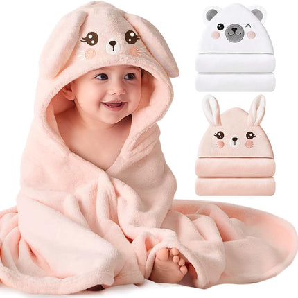 2-Pack Hooded Baby Towels, 32 in x 32 in Soft Absorbent Plush Fleece with Cute Animal Hood