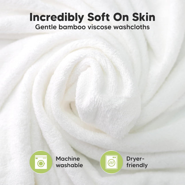 6-Pack Baby Washcloths - Soft Absorbent Viscose from Bamboo Towels, White, 10x10