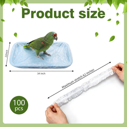 100 Pcs Disposable Clear Plastic Bird Cage Liners, 34 x 22 Inch Universal Tray Bags