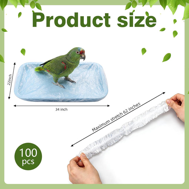 100 Pcs Disposable Clear Plastic Bird Cage Liners, 34 x 22 Inch Universal Tray Bags