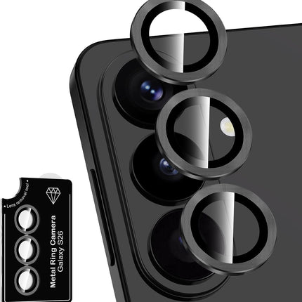 S26 Camera Lens Protector Set - Black Metal Ring Tempered Glass
