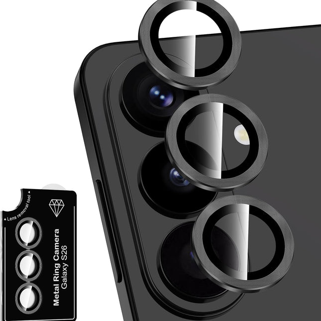 S26 Camera Lens Protector Set - Black Metal Ring Tempered Glass