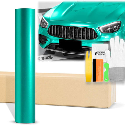 60" x 60" Teal Gloss Metallic Vinyl Wrap Film with Air Release and Tool Kit