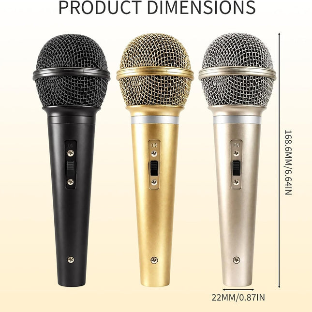 3-Piece Fake Microphone Prop Set in Silver, Gold and Black