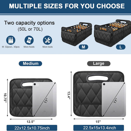 50L Waterproof Polyester Car Trunk Organizer in Black