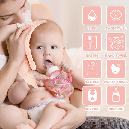 Baby Washcloths and Burp Cloths, Soft Absorbent Towels for Newborns, 6 Pack, 12x12 Inches, Pink