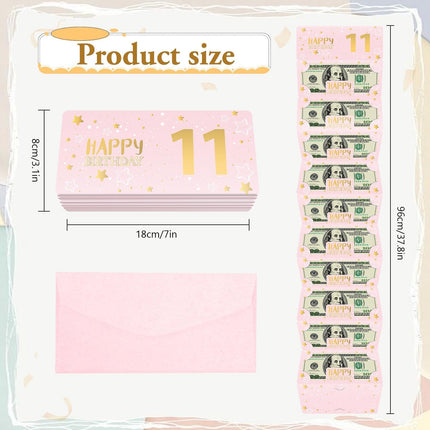 SourceToHome FuenteACasa Pink 11th Birthday Money Envelope for Cash Gift Holder with Greeting Card — Home & Lifestyle
