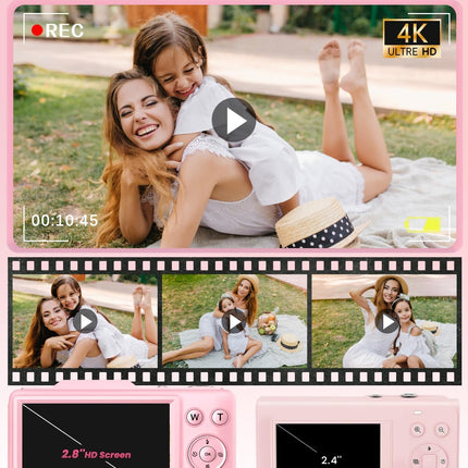 Pink 4K Autofocus Vlogging Camera with 16X Zoom and 32GB Card