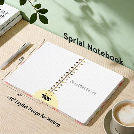 Lined Spiral Journal Notebook, A5 College Ruled, Pink Flower Hardcover