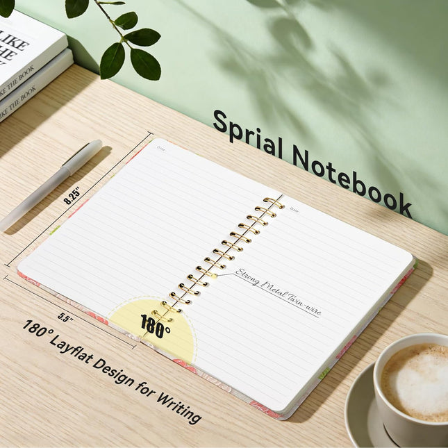 Lined Spiral Journal Notebook, A5 College Ruled, Pink Flower Hardcover