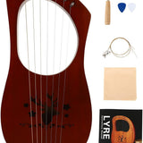 7-string Wooden Lyre Harp, Vintage Reindeer Design