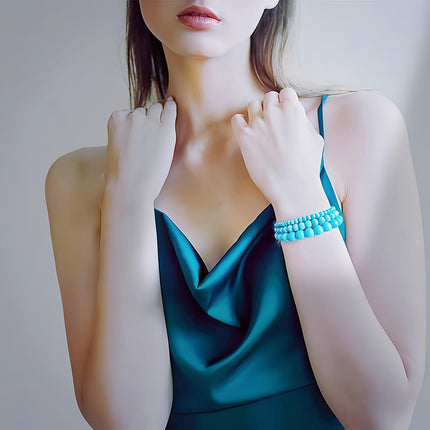 3-Piece Turquoise Natural Stone Stretch Bracelet Set