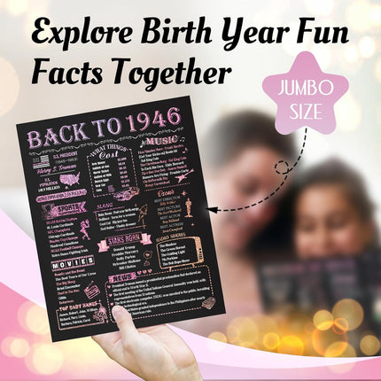 80th Birthday Card for Women, Large 3D Pop Up, Happy 80 Year Old Birthday Decorations, Back to 1946, Pink