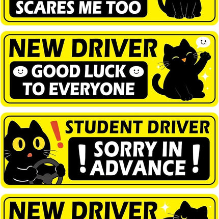 4-Piece Cat Cartoon Magnetic Student Driver Car Sticker Set