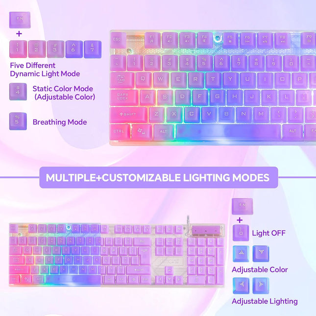 RGB Wired Clear Gaming Keyboard and Mouse Combo