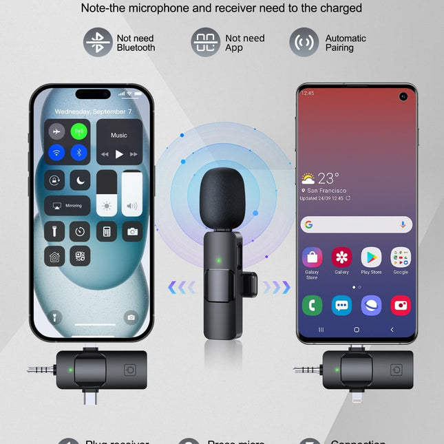 3 in 1 Professional Wireless Lavalier Microphone for iPhone