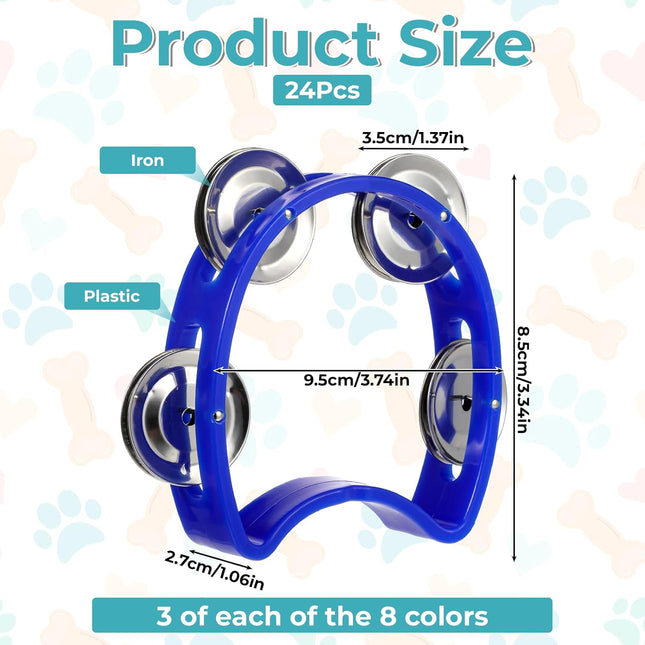 24-Piece Mini Plastic Percussion Tambourines with 4 Bells, 8 Colors