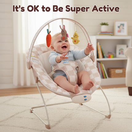 Baby Bouncer Seat with Music & Sensory Toys - Sand Check
