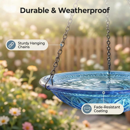 2026 Solar Cascade Hanging Bird Bath Fountain - Blue 3-Layer Outdoor Water Feature