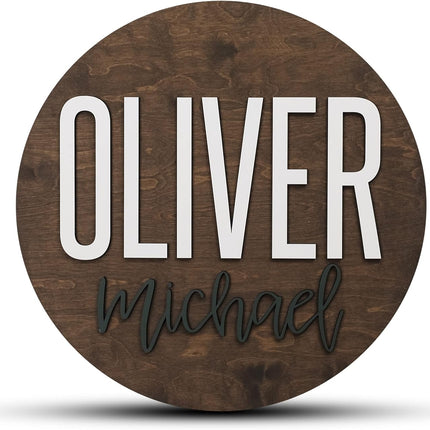 Custom Round Nursery Name Sign, Personalized Wooden Wall Plaque