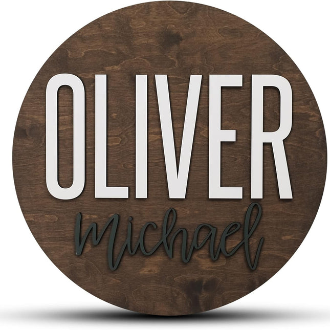 Custom Round Nursery Name Sign, Personalized Wooden Wall Plaque