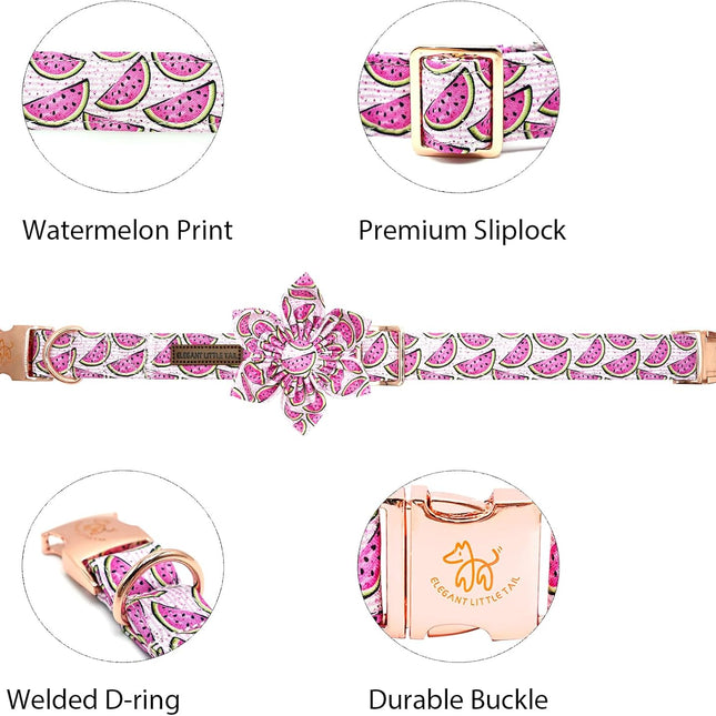 Watermelon Print Adjustable Dog Collar with Flower for X-Small Dogs