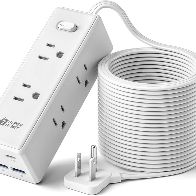15 Ft Extension Cord Power Strip with 6 Outlets and 4 USB Ports
