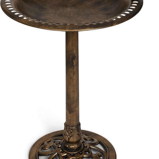 Outdoor Garden Bird Bath with Bird - Bronze Polyresin, 30 Inch