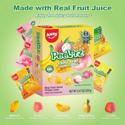 Peelable Exotic Fruit Gummy Candy - 5 Fruit Flavors, 8.47 oz