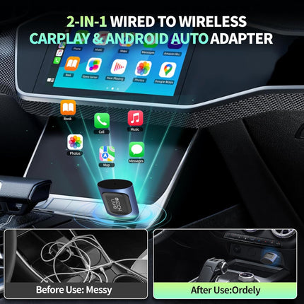 2026 Upgraded 2-in-1 Wireless Car Adapter with USB-C/A