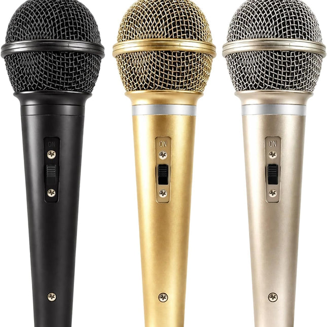 3-Piece Fake Microphone Prop Set in Silver, Gold and Black