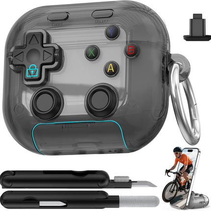 Clear Black Earbud Case Cover with Safety Lock and Phone Stand