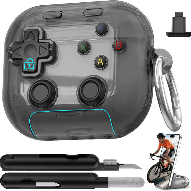 Clear Black Earbud Case Cover with Safety Lock and Phone Stand