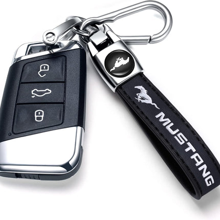 Black Genuine Leather Braided Car Keychain