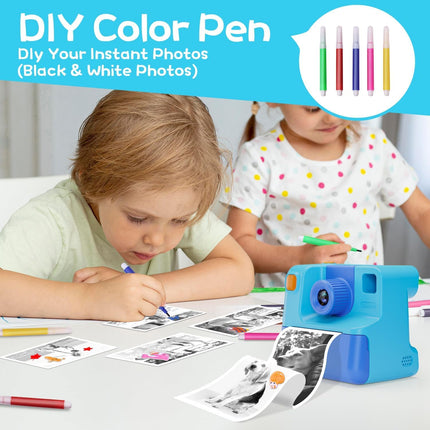 Kids Instant Print Camera with FHD Selfie Video, Blue