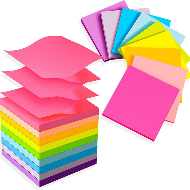 (18 Pads) Pop Up Sticky Notes 3x3 Refills, Strong Adhesive Memo Pad Bulk with 9 Bright Colors, Suitable for Home, Office, Sch