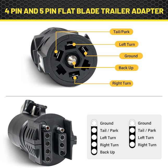 7 Pin Round to 4 and 5 Pin Flat Blade Trailer Adapter, 2-in-1 Design