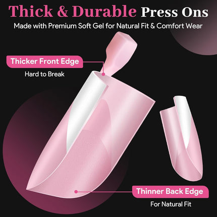 60Pcs Light Pink French Tip Press on Nails & Press on Toenails Set