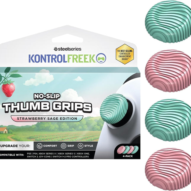 No-Slip Thumb Grips - Strawberry Sage Edition, 4-Pack, Pink/Green