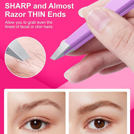 Expert Slant Tip Tweezers with Leather Case, Violet