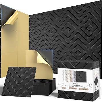 12-Pack Self-Adhesive Acoustic Wall Panels, 12" x 12" x 0.4"
