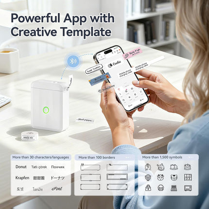 D110 Upgraded Mini Bluetooth Thermal Label Maker with Tape, White