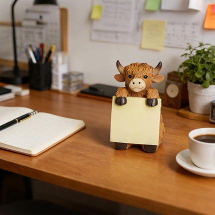 Brown Highland Cow Pop-Up Sticky Note Dispenser with 100 Sheets